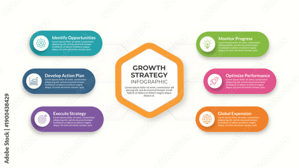 Fototapeta premium Modern Clean hexagon-based infographic template (6 steps/options) Professional 6-option diagram chart for business presentations & infographics