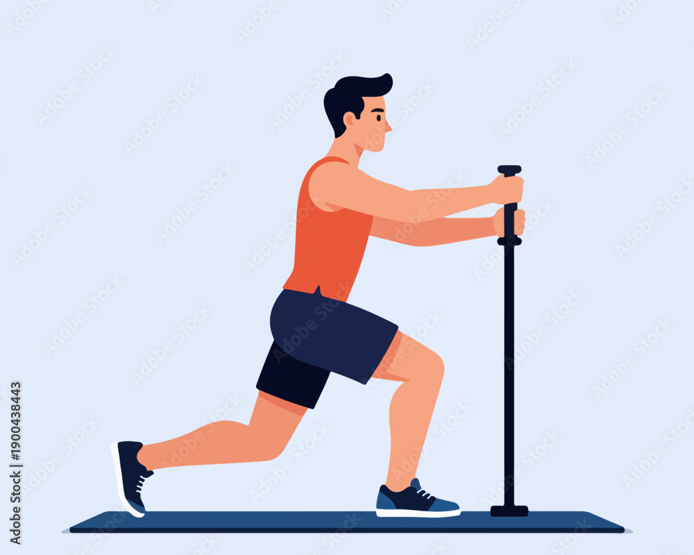 Fototapeta premium Man Doing Lunge Exercise with Barbell or Gym Equipment Illustration