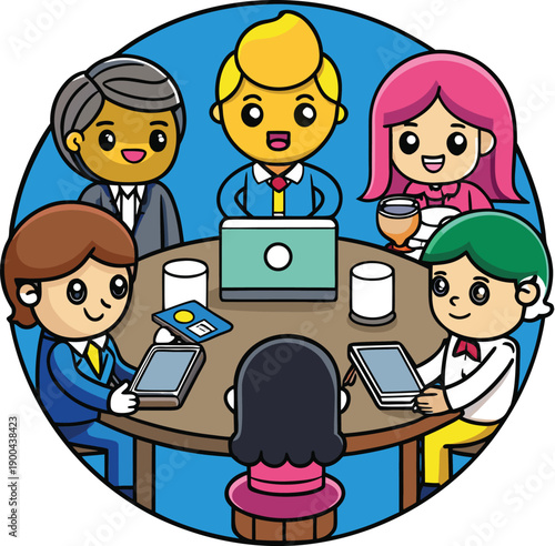 Team Meeting Discussion Cartoon Icon Illustration