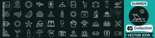 45 Summer Vacation and Beach Icon Set