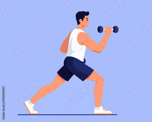 Fit Man Doing Dumbbell Bicep Curls or Arm Workout Illustration