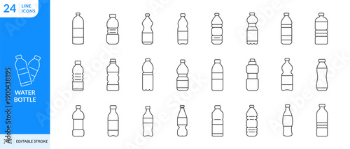 Water bottle icon. Mineral or plastic bottle symbol line. Editable stroke width