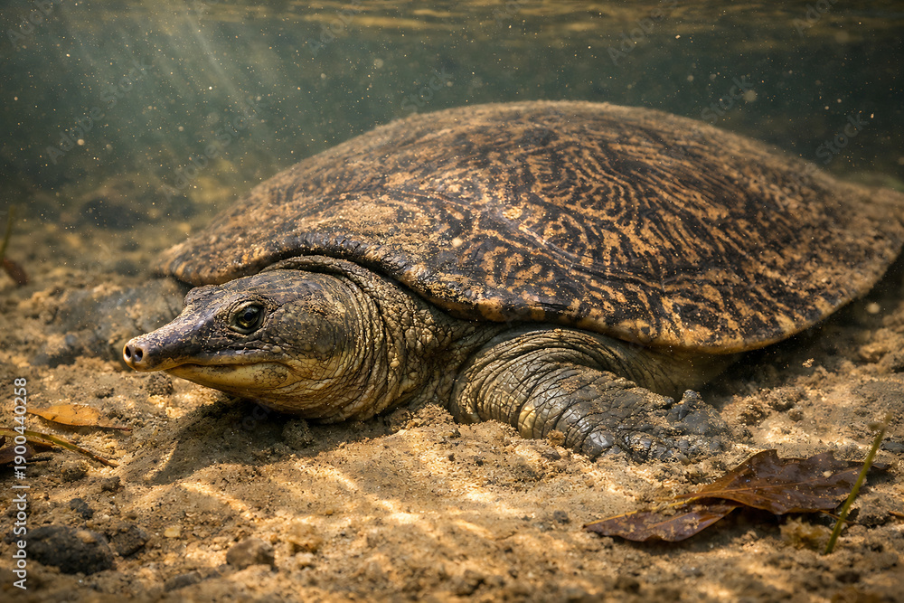 Obraz premium Asian Softshell Turtle in Natural Freshwater Habitat Documentary Wildlife Photography