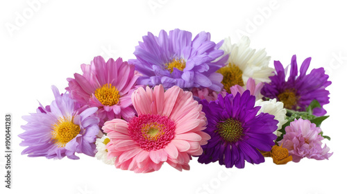 Colorful assorted flowers bouquet isolated on a transparent background