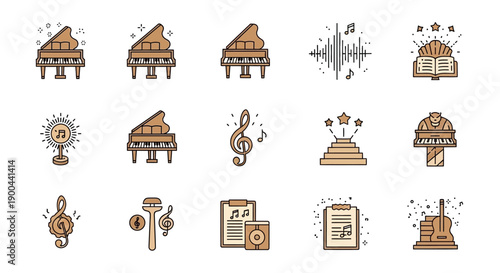 Music Icons Set with Various Instruments.