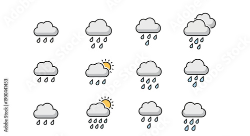 Weather Icons Rain Clouds Sun Symbols.