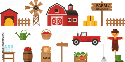 Farm barn tractor scarecrow tools set