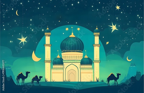 Vector flat design of an islamic mosque , create festival environment