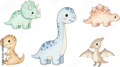 Cute dinosaur cartoon set for kids