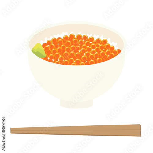 いくら丼と箸のシンプルなイラスト素材