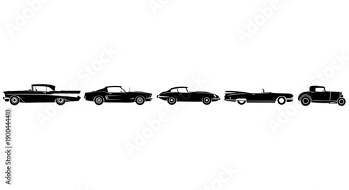 Collection of classic American cars in silhouette.