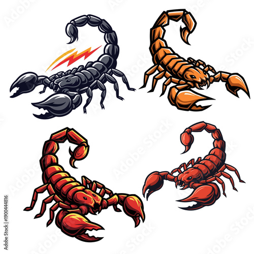 Vector Scorpion Mascot Set with Raised Stingers and Aggressive Claws