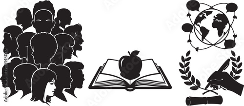 International Mother Language Day icons representing education, diversity, and global communication