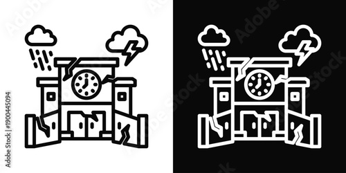 Dilapidated Icon White And Black Background Style