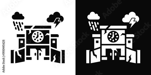 Dilapidated Icon White And Black Background Style