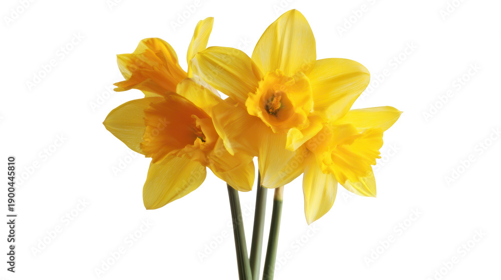 Obraz premium Three Yellow Daffodils in Bloom isolated on a transparent background
