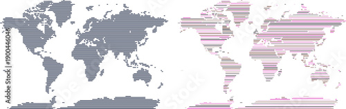Digital world map in horizontal line pattern art view.