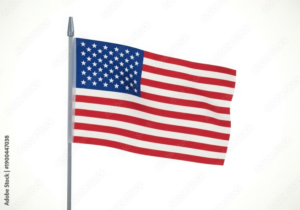 Obraz premium American flag waving on a pole isolated on white background