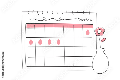 生理・月経の日を示したカレンダー｜手書きのかわいい線画イラスト
