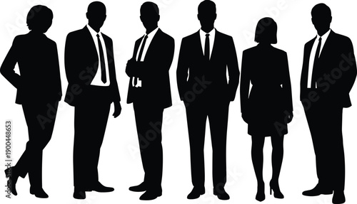 Black Silhouette Group of Business Professionals Standing and Posing for Corporate Team Success Office Career Recruitment and Professional Leadership Concept