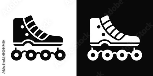 Rollerblades Icon White And Black Background Style