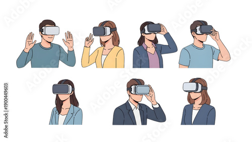 Virtual Reality Headset User Avatars Vector Set – VR Technology Flat Illustration