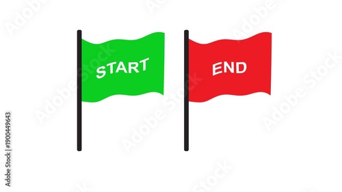Waving Start and End Flag Animation with Green and Red Goal Achievement Symbols