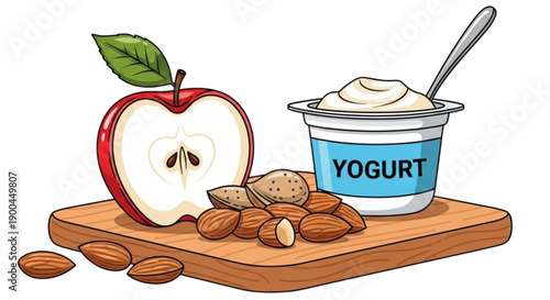 Apple Slices with Yogurt and Almonds isolated on transparent background.