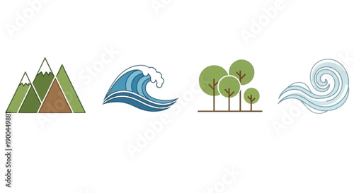 Eco friendly icons of nature symbols isolated on transparent background.