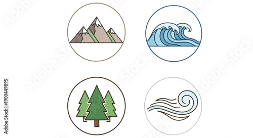 icons of nature elements symbols isolated on transparent background.