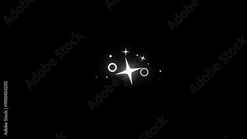 Twinkling stars blinking animation on black screen background. white cartoon, flat, vector, doodles stars, blinking light effect 2d Alpha channel video