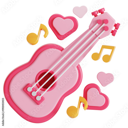 Love themed ukulele 3D illustration