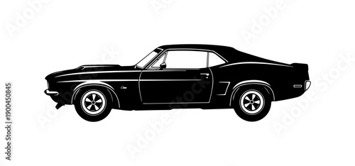 1960s Style Black Classic Muscle Car Vector Silhouette