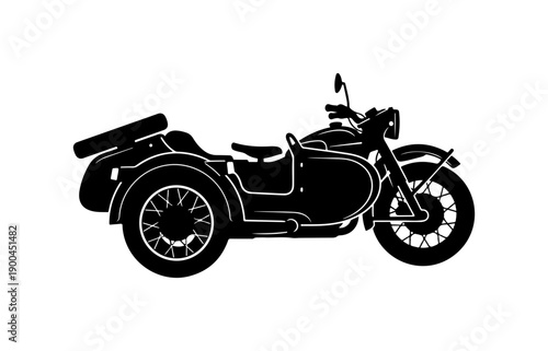 Classic Motorcycle with Sidecar Vector Silhouette