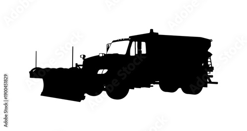 Black Vector Silhouette of a Snow Plow Truck