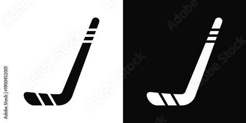 Ice hockey stick Icon White And Black Background Style