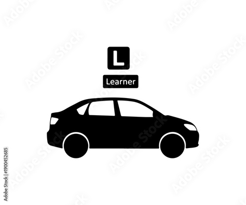 Learner Driver Car Silhouette with 'L' Sign