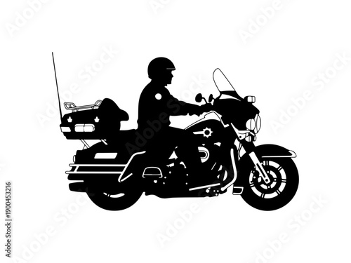 Police Officer Riding Motorcycle Silhouette Vector Art