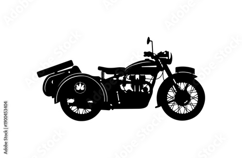 Vintage Motorcycle with Sidecar Vector Silhouette