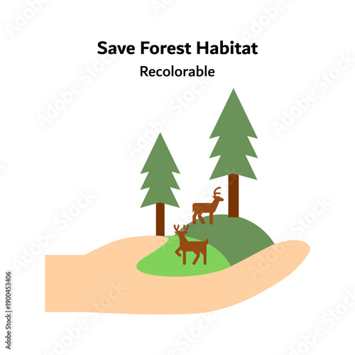 Vector illustration showing deer species in a forest habitat with lush trees and natural scenery, representing forest conservation, wildlife protection, and environmental awareness for eco campaigns