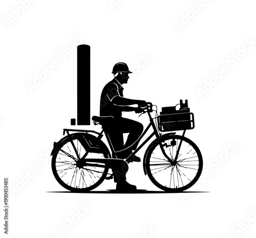 Vintage Mail Carrier on Bicycle Silhouette Vector Art