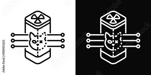 Schrodinger's Cat Icon White And Black Background Style