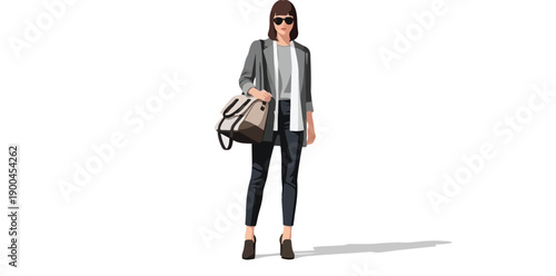 Fashionable woman in stylish attire, showcasing chic outerwear and a designer handbag, exuding urban sophistication and modern elegance