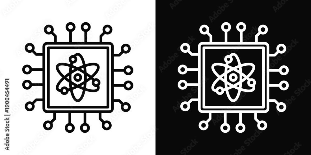 Obraz premium Quantum Processor Icon White And Black Background Style