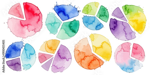 Watercolor Pie Chart Collection Vector Set Hand Painted Data Infographic Elements