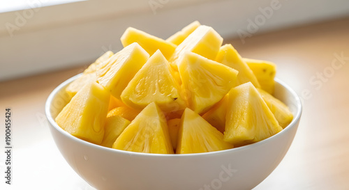 A bowl of fresh, sweet, juicy pineapple chunks, ready to be enjoyed as a healthy snack or a delightful addition to any meal
