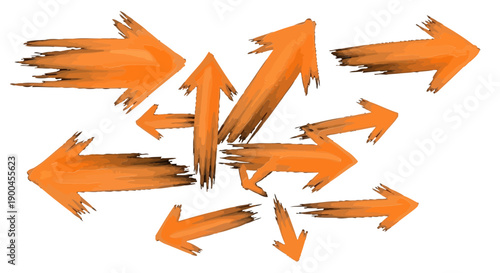 Distressed Orange Arrow Collection Grunge Directional Signs Vector Illustration Set