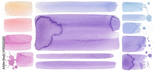 Pastel Watercolor Brush Strokes and Washes Vector Set Purple Pink Blue Abstract Background Elements