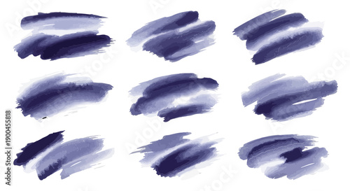 Abstract Watercolor Brush Strokes Set Vector Collection Indigo Purple Paint Smears Isolated Graphic Elements