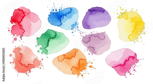 Colorful Watercolor Splatter Blots Set Abstract Paint Stains Vector Collection